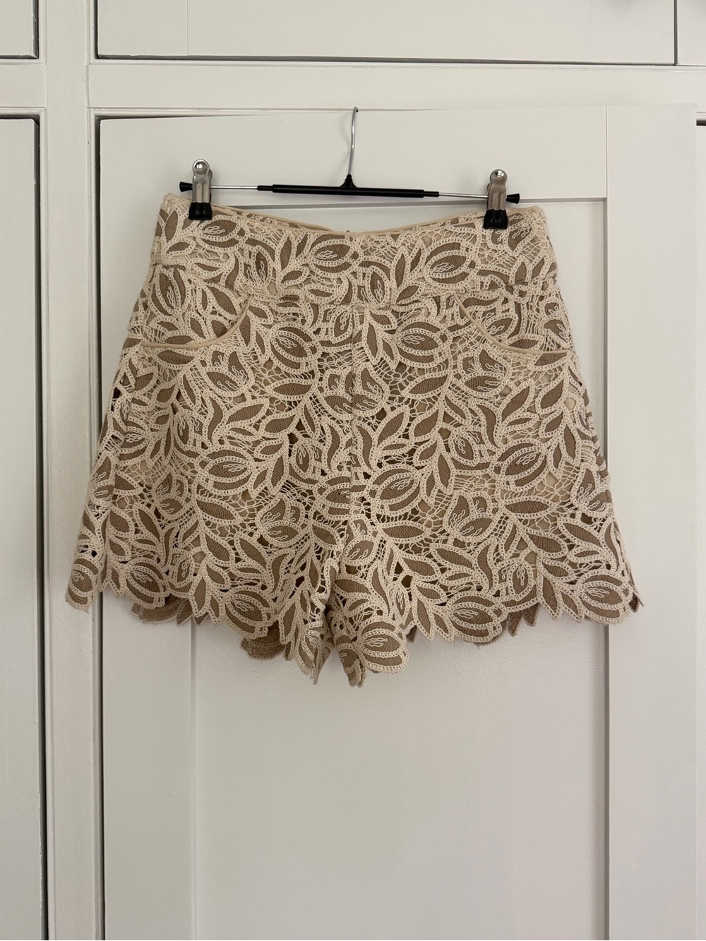 High-Waist Lace Overlay Shorts in Beige